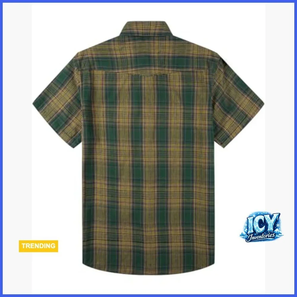 Men's Western Pearl Snap Button Down Shirt 100% Cotton Short Sleeve
